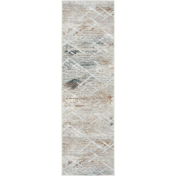 Glitz GLZ11 Modern Abstract Criss Cross Distressed Metallic Shimmer Hi-Low Textured Soft-Touch Polyester Low Profile Short-Pile Grey/Multicolour Runner-Nourison-Rug Love - The Most Loved Rug Store